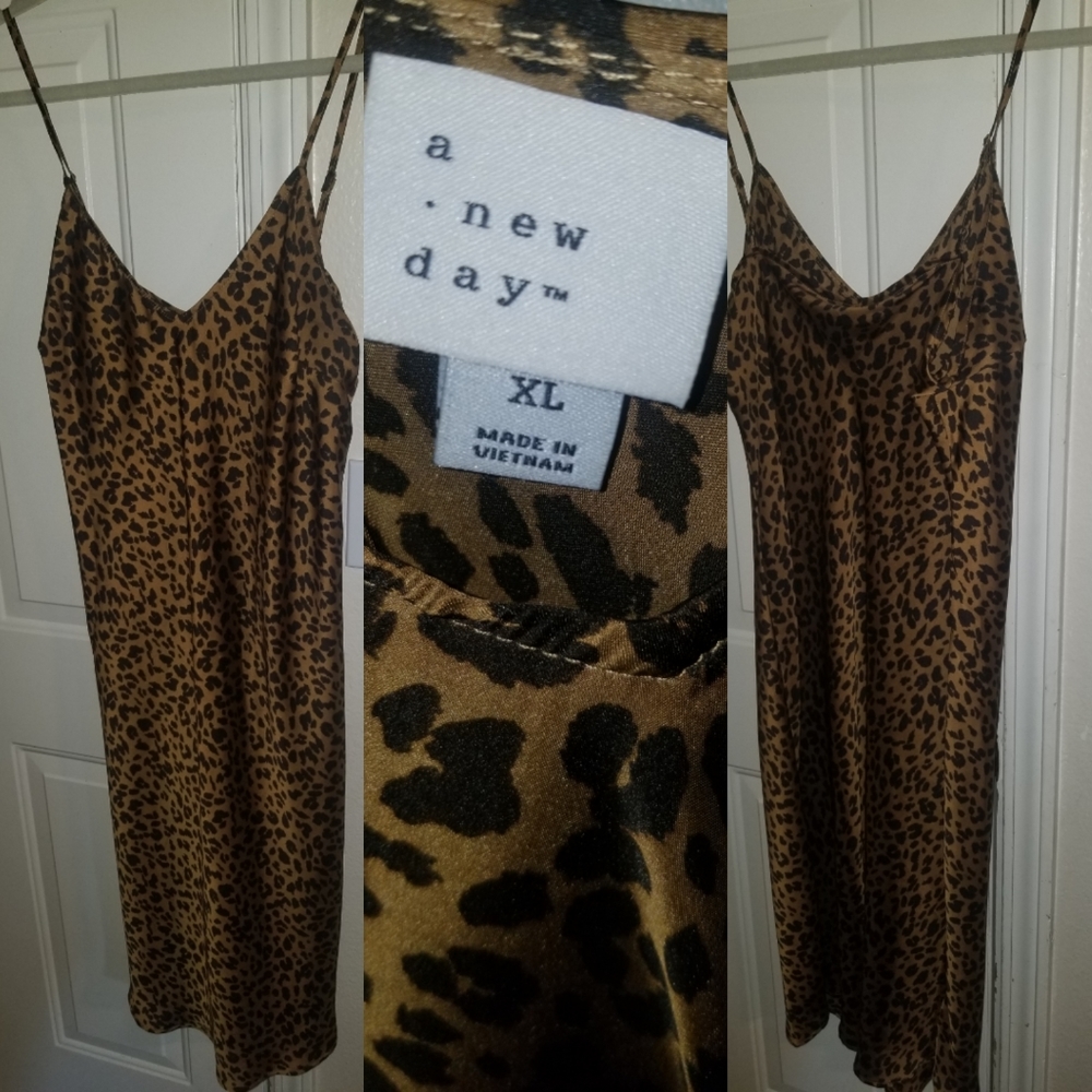 A New Day XL Leopard Print Silk Mini Slip Dress